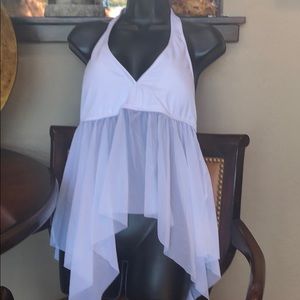 White Halter with sheer bottom Coverage Tankini